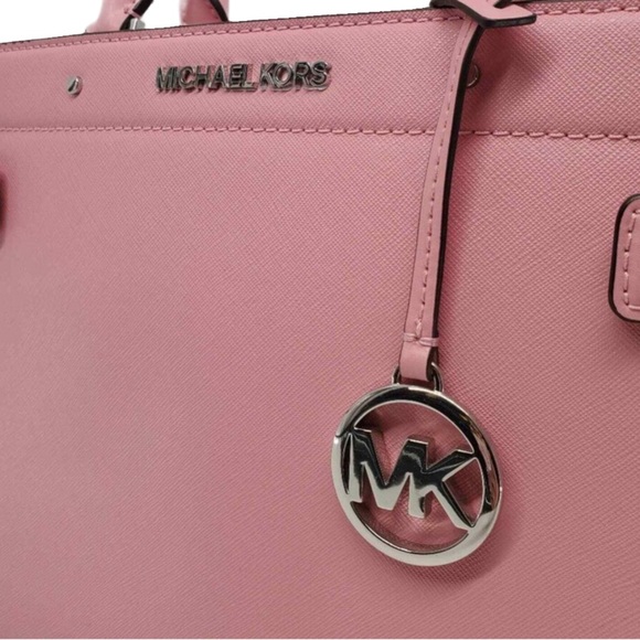 MICHAEL KORS Rayne Medium Saffiano Leather Satchel Crossbody Bag Carnation NWT - Picture 8 of 16